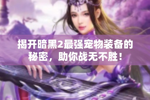 揭开暗黑2最强宠物装备的秘密，助你战无不胜！