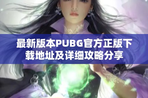 最新版本PUBG官方正版下载地址及详细攻略分享