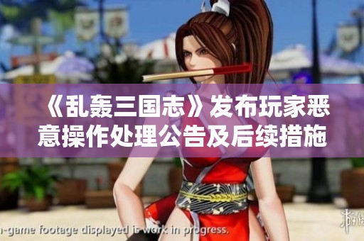 《乱轰三国志》发布玩家恶意操作处理公告及后续措施详解