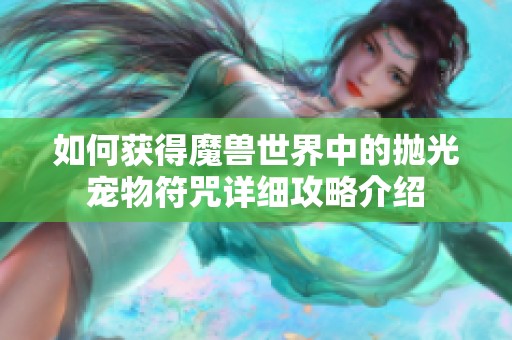 如何获得魔兽世界中的抛光宠物符咒详细攻略介绍